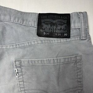 Levi's 514 Corduroy Pants Mens 36x30 Light Gray Straight Leg‎ Slacks White Tab